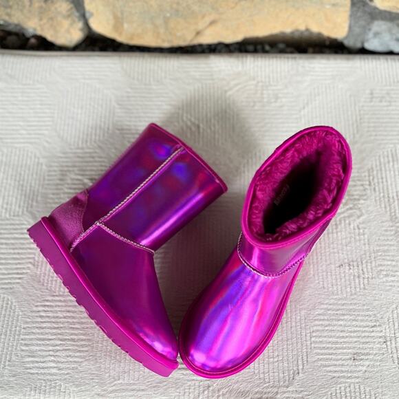 NEW Womens Size 6 UGG Iridescent Pink Classic Short Leather Suede Metallic Boot - Picture 9 of 11